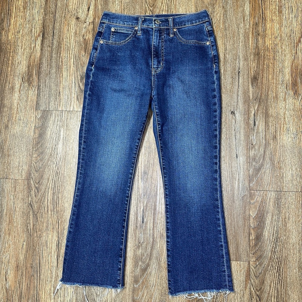Gap Kick Fit High Rise Jeans Womens 28 6R Cropped Flare Raw Hem Dark Wash